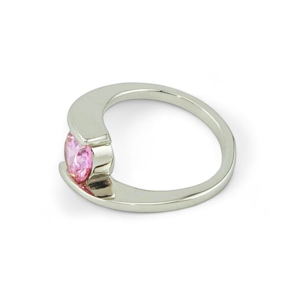 Sterling Silver 925 Round Bezel Pink CZ Ring - Picture 5 of 5